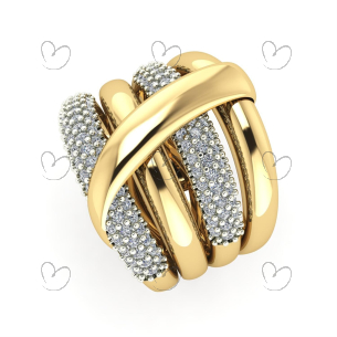 Anel Pavê Quatro Aros, com Pedras de Zircônia Ouro 18k