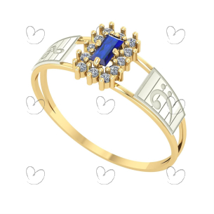 Anel Formatura Baguete Música Ouro 18k