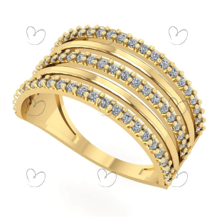 Anel Cinco Aros com 66 Zircônias Cravejadas Ouro 18k