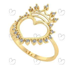Anel Coração Coroa com Zircônias Ouro 18k