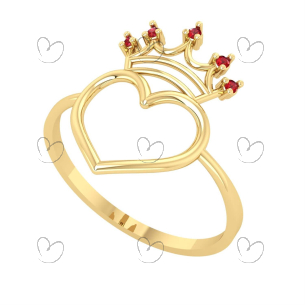 Anel Coração com Zircônias na Coroa Ouro 18k