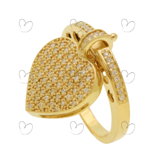 Anel Pingente de Coração e Diamantes Ouro 18k