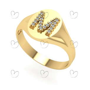 Anel Chancela Oval Letra E Ouro 18k