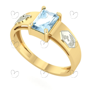 Anel Formatura Retangular 5x7mm Biologia Ouro 18k