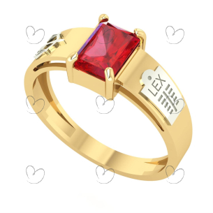 Anel Formatura Retangular 5x7mm Direito Ouro 18k