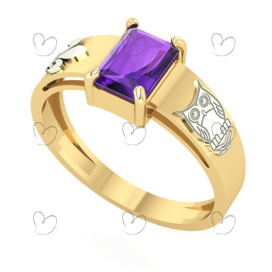 Anel Formatura Retangular 5x7mm Letras Ouro 18k