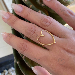 Anel Coração Fio Esticado Ouro 18k