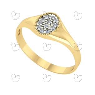 Anel Chancela Oval Cravejado Pequeno Ouro 18k