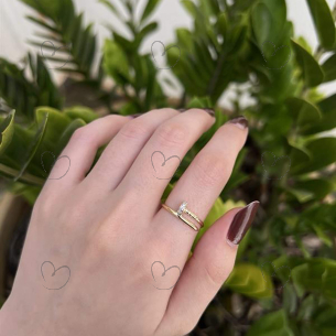 Anel Prego Cravejado Fininho Ouro 18k