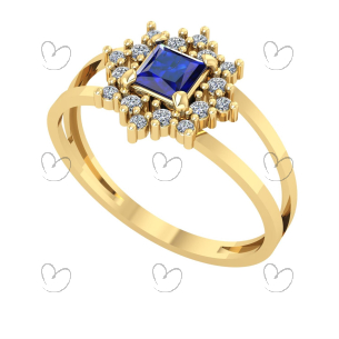 Anel Formatura Flor Pedra Quadrada Ouro 18k