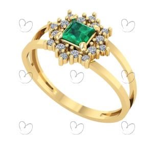 Anel Formatura Flor Quadrado Nutrição Ouro 18k
