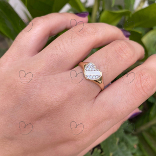 Anel Chancela Faixa Coração P Ouro 18k