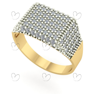 Anel Chancela Quadrado Grande Pavê Ouro 18k