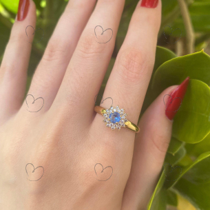 Anel Chuveiro Pedra Centro Ouro 18k