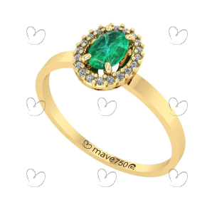 Anel Pedra Oval Com Zirconias Ouro 18k