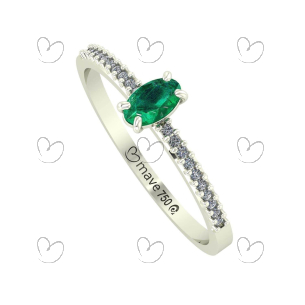 Anel Aro Fileira De Pedras Com Esmeralda e Diamantes Ouro Branco 18k