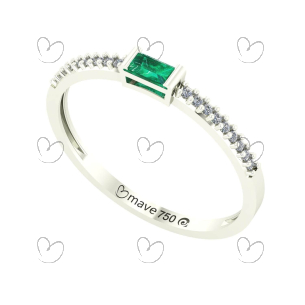Anel Baguete e Zirconias Lateral Ouro Branco 18k