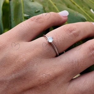 Anel Solitário Classico De 4mm Em Ouro Branco 18k