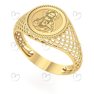 Anel Redondo Cristo Aro Telado em Ouro 18k