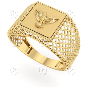 Anel Espírito Santo Dourado Quadrado Aro Telado Ouro 18k