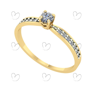 Anel Solitário Detalhe Coração Cravejado com Zirconias Em Ouro 18k