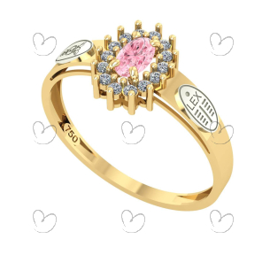 Anel Formatura Ciências Contábeis Oval Aro Detalhe Vazado Ouro 18K