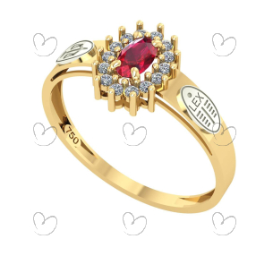 Anel Formatura Direito Oval Aro Detalhe Vazado Ouro 18K