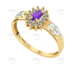 Anel Formatura Letras Oval Aro Detalhe Vazado Ouro 18K