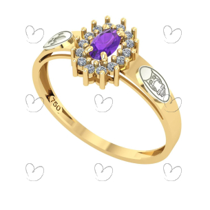 Anel Formatura Letras Oval Aro Detalhe Vazado Ouro 18K