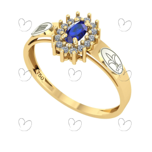 Anel Formatura Pedagogia Oval Aro Detalhe Vazado Ouro 18K