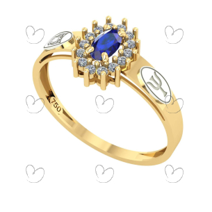 Anel Formatura Psicologia Oval Aro Detalhe Vazado Ouro 18K