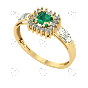 Anel Formatura Nutrição Quadrado Aro Detalhe Vazado Ouro 18K