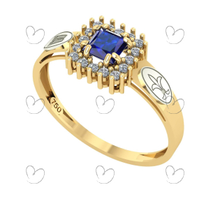 Anel Formatura Pedagogia Quadrado Aro Detalhe Vazado Ouro 18K