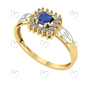 Anel Formatura Psicologia Quadrado Aro Detalhe Vazado Ouro 18K