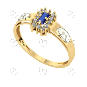 Anel Formatura Administração Baguete Aro Detalhe Vazado Ouro 18K