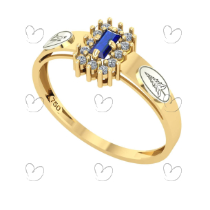 Anel Formatura Arquitetura Baguete Aro Detalhe Vazado Ouro 18K