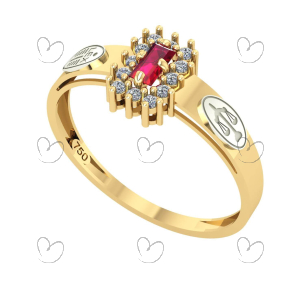 Anel Formatura Direito Baguete Aro Detalhe Vazado Ouro 18K