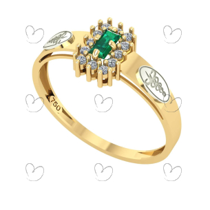 Anel Formatura Fisioterapia Baguete Aro Detalhe Vazado Ouro 18K