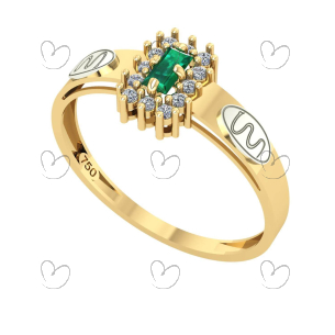 Anel Formatura Medicina Baguete Aro Detalhe Vazado Ouro 18K