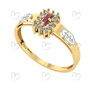 Anel Formatura Odontologia Baguete Aro Detalhe Vazado Ouro 18K