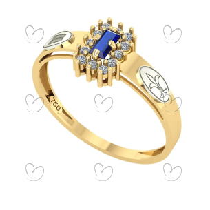 Anel Formatura Pedagogia Baguete Aro Detalhe Vazado Ouro 18K