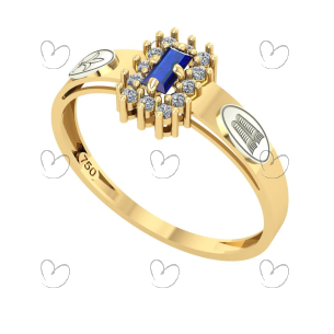 Anel Formatura Pedagogia Baguete Aro Detalhe Vazado Ouro 18K