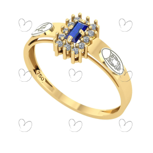 Anel Formatura Psicologia Baguete Aro Detalhe Vazado Ouro 18K