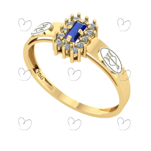 Anel Formatura Recursos Humanos Baguete Aro Detalhe Vazado Ouro 18K