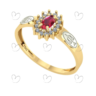 Anel Formatura Direito Oval Aro Reto Ouro 18K