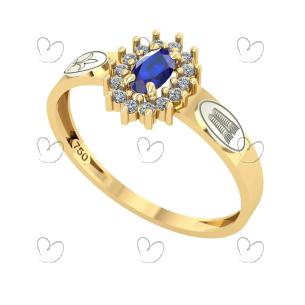 Anel Formatura Pedagogia Oval Aro Reto Ouro 18K