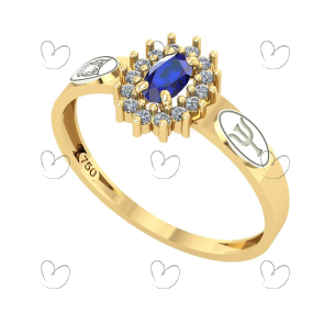 Anel Formatura Psicologia Oval Aro Reto Ouro 18K