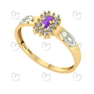 Anel Formatura Letras Baguete Aro Reto Ouro 18K