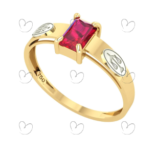 Anel Formatura Direito Retangular Aro Detalhado Ouro 18K