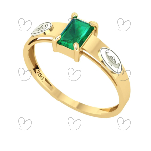 Anel Formatura Enfermagem Retangular Aro Detalhado Ouro 18K